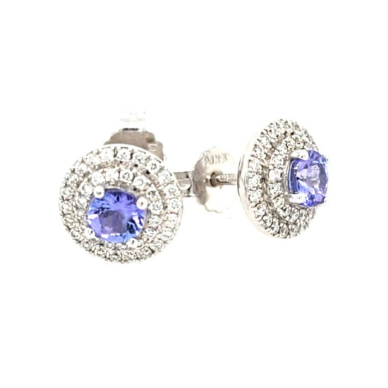 Pre Owned 18ct White Gold Tanzanite and Diamond Stud Earrings ZT934